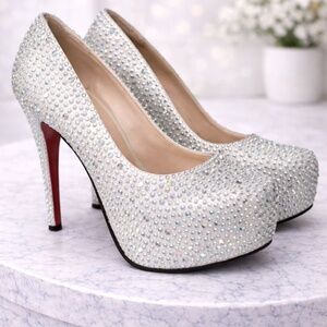 Falaili White Rhinestone Heels